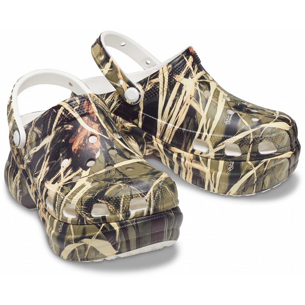 Brown Women's Crocs Classic Bae Realtree® Clog Wedges | NZ 0633OKIR